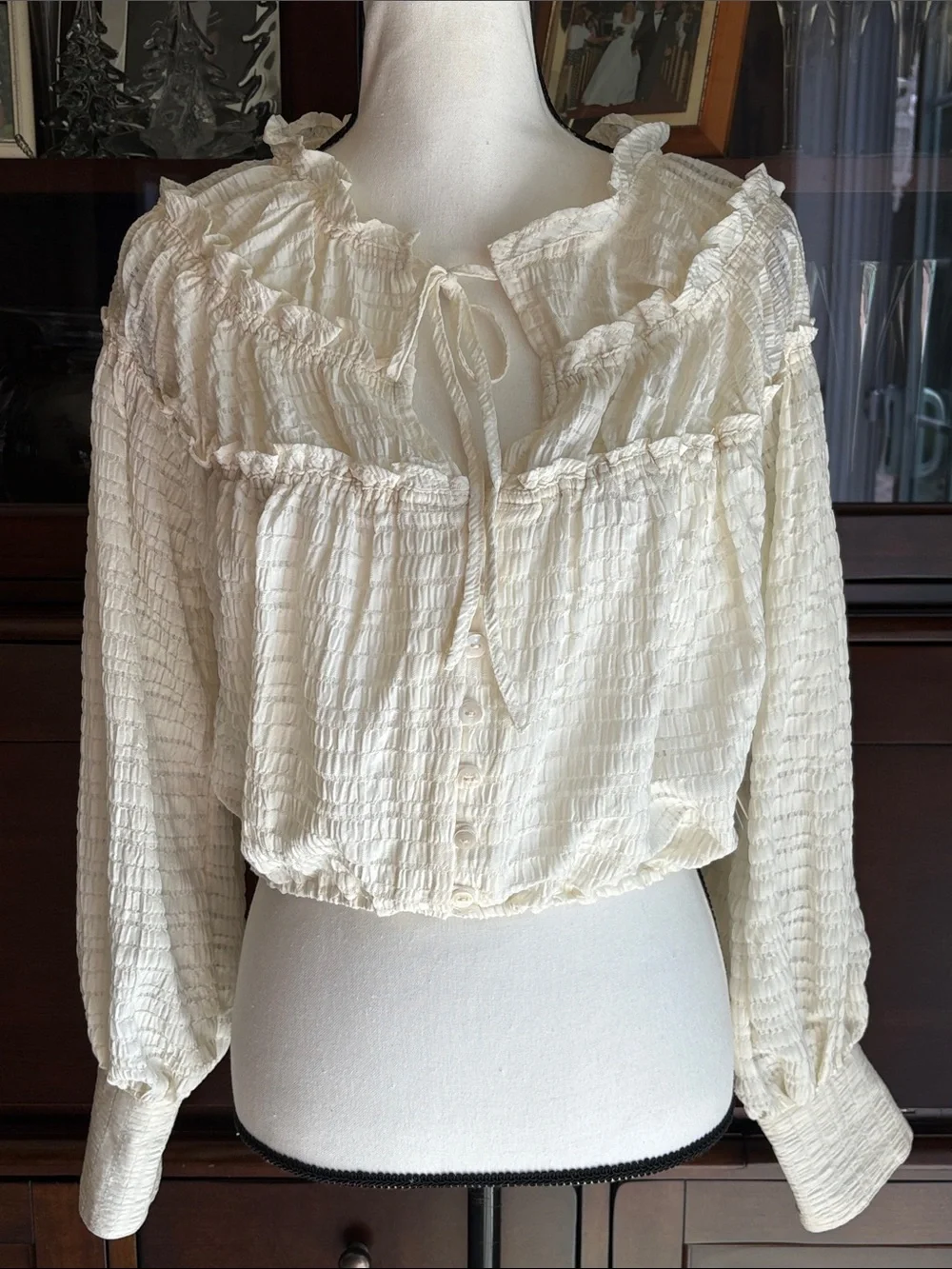 NWT Free People Hailey Ivory Blouse Long Sleeve Crop XS